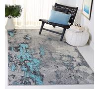 SAFAVIEH Tapis Abstrait pour Salon, Salle à Manger, Chambre à Coucher - Adirondack Collection, Tapis à Poil Court, Turquoise et Gris, 155 X 229 cm