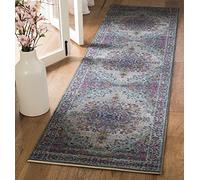 SAFAVIEH Tapis Boho Pour Salon, Salle à manger, Chambre à coucher - Artisan Collection, Tapis à poil court, Gris et Fuchsia, 66 X 244 cm