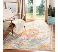 SAFAVIEH Tapis Boho pour Salon, Salle à Manger, Chambre à Coucher - Crystal Collection, Tapis à Poil Court, Sarcelle et Orange, 122 X 183 cm