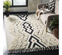 SAFAVIEH Tapis Boho pour Salon, Salle à Manger, Chambre à Coucher - Kenya Collection, Tapis à Poil Long, Ivoire et Bleu Noir, 152 X 244 cm