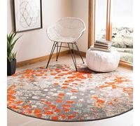 SAFAVIEH Tapis Boho pour Salon, Salle à Manger, Chambre à Coucher - Madison Collection, Tapis à Poil Court, Gris et Orange, 122 X 122 cm