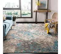 Safavieh Tapis Boho pour Salon, Salle à Manger, Chambre à Coucher - Monaco Collection, Tapis à Poil Court, Gris et Bleu Clair, 91 X 152 cm