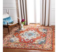 SAFAVIEH Tapis Boho pour Salon, Salle à Manger, Chambre à Coucher - Monaco Collection, Tapis à Poil Court, Orange et Bleu Clair, 152 x 152 cm