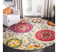 SAFAVIEH Tapis Boho pour Salon, Salle à Manger, Chambre à Coucher - Monaco Collection, Tapis à Poil Court, Ivoire et Multi, 160 x 160 cm