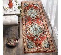 SAFAVIEH Tapis Boho pour Salon, Salle à Manger, Chambre à Coucher - Monaco Collection, Tapis à Poil Court, Orange et Bleu Clair, 66 X 305 cm