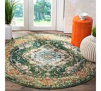 SAFAVIEH Tapis Boho pour Salon, Salle à Manger, Chambre à Coucher - Monaco Collection, Tapis à Poil Court, Vert forêt et Bleu Clair, 160 x 160 cm