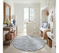 SAFAVIEH Tapis Boho pour Salon, Salle à Manger, Chambre à Coucher - Tulum Collection, Tapis à Poil Court, Ivoire et Marine, 152 X 152 cm