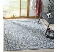 SAFAVIEH Tapis Contemporain Pour Intérieur et extérieur - Courtyard Collection, Tapis à poil court, Gris clair et bleu, 79 X 152 cm