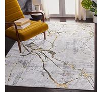 Safavieh Tapis Contemporain pour Salon, Salle à Manger, Chambre à Coucher - Amelia Collection, Tapis à Poil Court, Gris et Or, 91 X 152 cm
