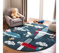 SAFAVIEH Tapis Contemporain pour Salon, Salle à Manger, Chambre à Coucher - Carousel Kids Collection, Tapis à Poil Court, Marine et Ivoire, 122 X 122 cm