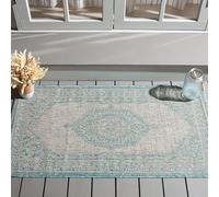 SAFAVIEH Tapis Contemporain Pour Salon, Salle à manger, Chambre à coucher - Courtyard Collection, Tapis à poil court, Gris clair et aqua, 79 X 152 cm