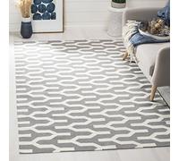 SAFAVIEH Tapis Contemporain Pour Salon, Salle à manger, Chambre à coucher - Dhurrie Collection, Tapis à poil court, Argent et Ivoire, 183 X 274 cm