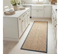 SAFAVIEH Tapis en Fibres Naturelles Salon, Salle à Manger, Chambre à Coucher - Natural Fiber Collection, Tapis à Poil Court, Naturel et Gris Foncé, 76 X 183 cm