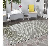 SAFAVIEH Tapis Géométrique pour - Imperméable à l'eau - Intérieur et extérieur - Courtyard Collection, Tapis à poil court, Anthracite et beige, 79 X 152 cm