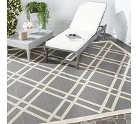 SAFAVIEH Tapis Géométrique pour - Imperméable à l'eau - Intérieur et extérieur - Courtyard Collection, Tapis à poil court, Anthracite et beige, 79 X 152 cm