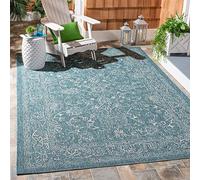 Safavieh Tapis géométrique pour Intérieur et extérieur - Courtyard Collection, Tapis à Poil Court, Gris et Bleu Marine, 160 X 160 cm