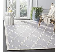 SAFAVIEH Tapis géométrique pour Salon, Salle à manger, Chambre à coucher - Cambridge Collection, Tapis à poil court, Argent et Ivoire, 183 X 274 cm