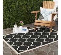 SAFAVIEH Tapis géométrique pour Salon, Salle à manger, Chambre à coucher - Courtyard Collection, Tapis à poil court, Noir et beige, 160 X 231 cm