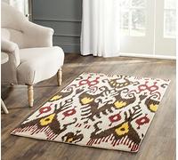 SAFAVIEH Tapis géométrique pour Salon, Salle à Manger, Chambre à Coucher - Ikat Collection, Tapis à Poil Court, Beige et Marron, 91 X 152 cm