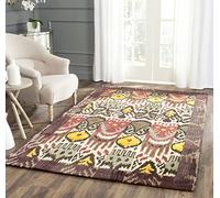SAFAVIEH Tapis géométrique pour Salon, Salle à Manger, Chambre à Coucher - Ikat Collection, Tapis à Poil Court, Crème et Marron, 183 X 274 cm