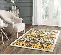 SAFAVIEH Tapis géométrique pour Salon, Salle à Manger, Chambre à Coucher - Ikat Collection, Tapis à Poil Court, Fusain et Bleu, 122 X 183 cm