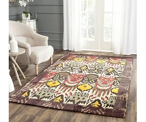 SAFAVIEH Tapis géométrique pour Salon, Salle à Manger, Chambre à Coucher - Ikat Collection, Tapis à Poil Court, Crème et Marron, 152 X 244 cm