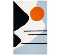 SAFAVIEH Tapis Géométrique pour Salon, Salle à Manger, Chambre à Coucher - Rodeo Drive Collection, Poils Moyens, Ivoire et Bleu, 69 X 122 cm