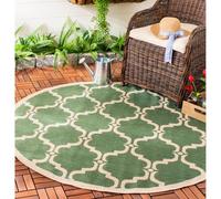 SAFAVIEH Tapis Géométrique Salon, Salle à manger, Chambre à coucher - Courtyard Collection, Tapis à poil court, Vert foncé et beige, 160 X 160 cm