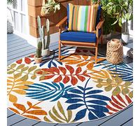 Safavieh Tapis Moderne Intérieur et extérieur - Cabana Collection, Tapis à Poil Court, Crème et Rouge, 120 x 120 cm