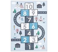 SAFAVIEH Tapis pour Enfants Rug Salon, Salle à Manger, Chambre à Coucher - Lavable en Machine et Antidérapant - Kids Playhouse Collection, Tapis à Poil Court, in Gris et Bleu, 66 X 122 cm