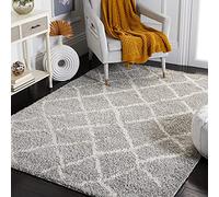SAFAVIEH Tapis Shag Pour Salon, Salle à manger, Chambre à coucher - Berber Shag Collection, Tapis à poil court, Gris clair et crème, 91 X 152 cm