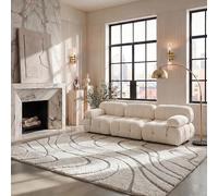 SAFAVIEH Tapis Shag pour Salon, Salle à Manger, Chambre à Coucher - Florida Shag Collection, Tapis à Poil Long, Crème et Beige, 244 X 305 cm