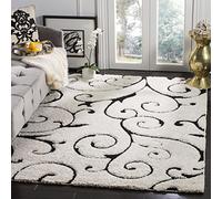 Safavieh Tapis Shag pour Salon, Salle à Manger, Chambre à Coucher - Florida Shag Collection, Tapis à Poil Long, Ivoire et Noir, 99 X 160 cm