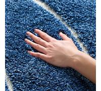 SAFAVIEH Tapis Shag Pour Salon, Salle à manger, Chambre à coucher - Florida Shag Collection, Tapis à poil long, Bleu foncé et crème, 122 X 183 cm