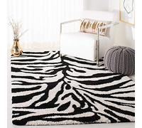 Safavieh Tapis Shag pour Salon, Salle à Manger, Chambre à Coucher - Florida Shag Collection, Tapis à Poil Long, Ivoire et Noir, 122 X 122 cm
