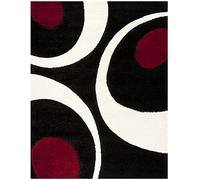 SAFAVIEH Tapis Shag Pour Salon, Salle à manger, Chambre à coucher - Florida Shag Collection, Tapis à poil long, Gris et Noir, 99 X 160 cm