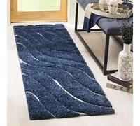 SAFAVIEH Tapis Shag pour Salon, Salle à Manger, Chambre à Coucher - Florida Shag Collection, Tapis à Poil Long, Bleu foncé et crème, 99 X 160 cm
