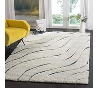Safavieh Tapis Shag pour Salon, Salle à Manger, Chambre à Coucher - Florida Shag Collection, Tapis à Poil Long, Crème et Bleu, 69 X 152 cm