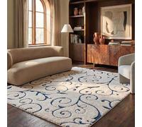 SAFAVIEH Tapis Shag Pour Salon, Salle à manger, Chambre à coucher - Florida Shag Collection, Tapis à poil long, Crème et Bleu, 244 X 305 cm