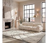 SAFAVIEH Tapis Shag pour Salon, Salle à Manger, Chambre à Coucher - Florida Shag Collection, Tapis à Poil Long, Crème et Gris, 244 X 305 cm