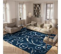 SAFAVIEH Tapis Shag pour Salon, Salle à Manger, Chambre à Coucher - Florida Shag Collection, Tapis à Poil Long, Bleu foncé et crème, 160 X 229 cm