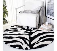SAFAVIEH Tapis Shag pour Salon, Salle à Manger, Chambre à Coucher - Florida Shag Collection, Tapis à Poil Long, Ivoire et Noir, 200 x 200 cm