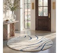 SAFAVIEH Tapis Shag pour Salon, Salle à Manger, Chambre à Coucher - Florida Shag Collection, Tapis à Poil Long, Crème et Bleu, 152 X 152 cm