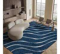 SAFAVIEH Tapis Shag Pour Salon, Salle à manger, Chambre à coucher - Florida Shag Collection, Tapis à poil long, Bleu foncé et crème, 183 X 274 cm