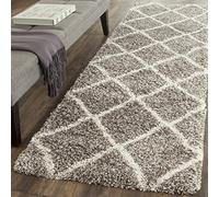 SAFAVIEH Tapis Shag pour Salon, Salle à Manger, Chambre à Coucher - Hudson Shag Collection, Tapis à Poil Long, Gris et Ivoire, 69 X 244 cm