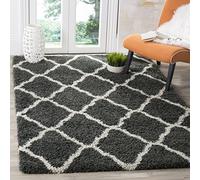 SAFAVIEH Tapis Shag Pour Salon, Salle à manger, Chambre à coucher - Hudson Shag Collection, Tapis à poil long, Gris foncé et Ivoire, 122 X 183 cm