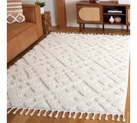SAFAVIEH Tapis Shaggy pour Salon, Salle à Manger, Chambre - Collection Marocaine à Pompons, Coloris Ivoire, 160 x 229 cm