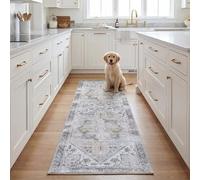 Safavieh Tapis Traditionnel - Lavable en Machine et antidérapant - Idéal pour Les Zones à Fort Passage - Tucson Collection, Tapis à Poil Court, Beige et Gris, 90 X 150 cm
