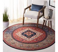 Safavieh Tapis Traditionnel - Lavable en Machine et Antidérapant - Idéal pour Les Zones à Fort Passage - Tucson Collection, Tapis à Poil Court, Rouille et Bleu, 120 x 120 cm