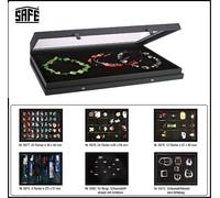 SAFE 5678 Vitrine pour collection avec couvercle en verre véritable | surface de la structure en lin noir mat | Étui pour figurines Lego, minéraux ou bijoux | 40 x 30 x 5,5 cm
